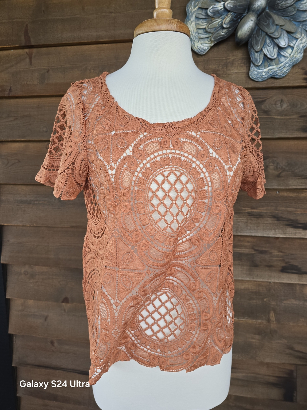 NWOT NWT Blue Tassel Anthropologie Delicate Crochet Top Shirt Sz Med / Large